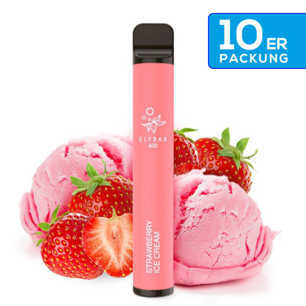 Elfbar - E-Zigarette 20mg Nik (600 Z&uuml;ge) - Strawberry Ice Cream (10Stk. = 1 VE)