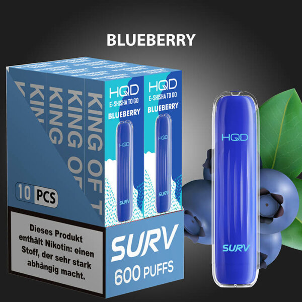 HQD Surv - E-Zigarette 20mg Nik (600 Z&uuml;ge) - Blueberry (10 Stk. = 1VE)
