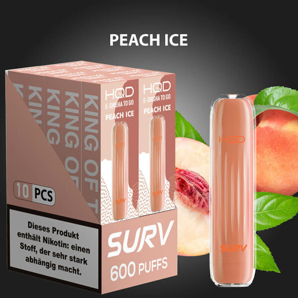 HQD Surv - E-Zigarette 20mg Nik (600 Z&uuml;ge) - Peach Ice (10 Stk. = 1VE)