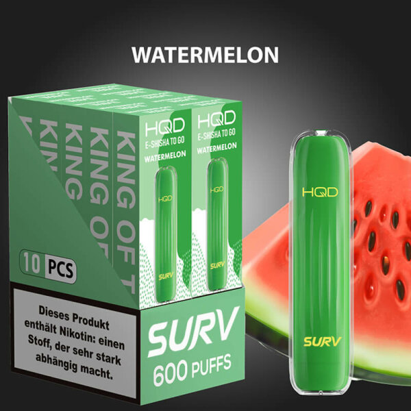 HQD Surv - E-Zigarette 20mg Nik (600 Z&uuml;ge) - Watermelon (10 Stk. = 1 VE)