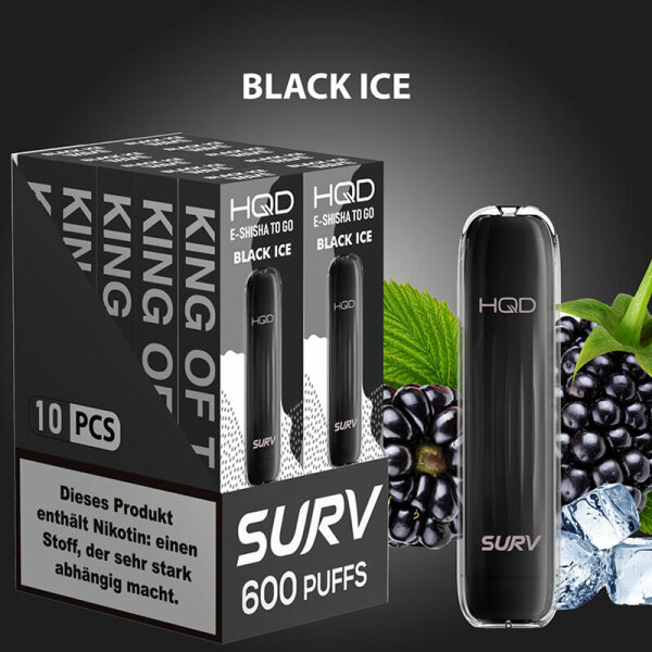 HQD Surv - E-Zigarette 20mg Nik (600 Z&uuml;ge) - Black Ice (10Stk.=1VE)