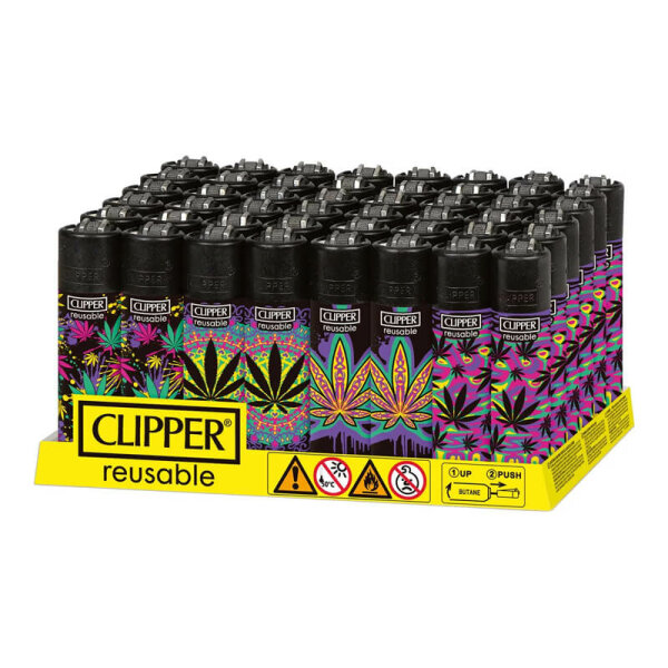 CLIPPER Feuerzeug "Neon Leaves 2" 48er Pack