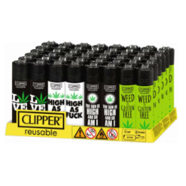 CLIPPER Feuerzeug "Weed Slogan 15 D" 48er Pack